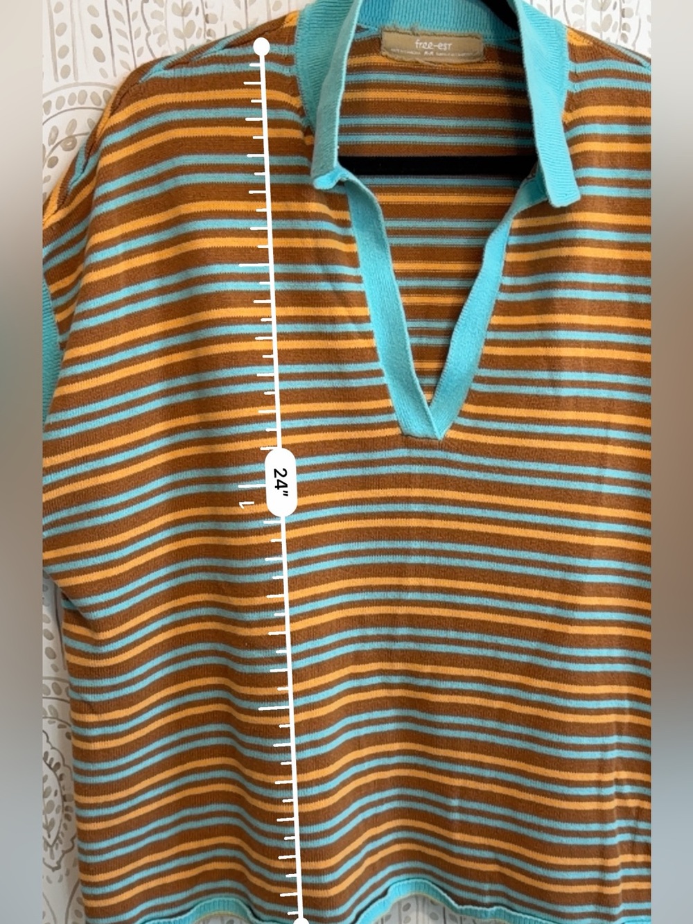 Free People Miller Sweater V Neck Top size Medium Striped 100% Cotton Blouse - Picture 7 of 9